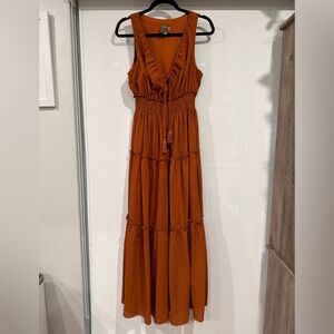 Taylor Dresses Tiered Maxi Dress Large Rust Orange Sleeveless Smocked size 8